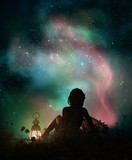 Fototapeta Kosmos - Under the Starry Sky, 3d CG
