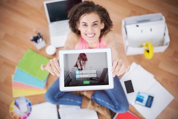 Poster - Composite image of login screen with redheaded woman and laptop