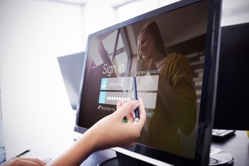 Poster - Composite image of login screen with blonde woman