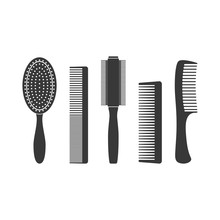 Hair Combs And Hairbrushes Set Icons Isolated On A White Background. Fashion Equipment Collection Hairbrush And Style Comb Icon Hairdresser Vector. Care For Themselves In Flat Style