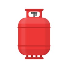 Gas Tank Icon In Flat Style. Propane Cylinder Pressure Fuel Gas Lpd Isolated On White Background.
