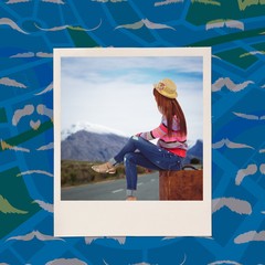 Poster - Composite image of hipster woman sitting on her suitcase