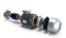Electric Motor In Disassembled State 3d Illustration On A White