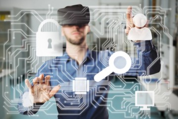 Poster - Composite image of man using a virtual reality device