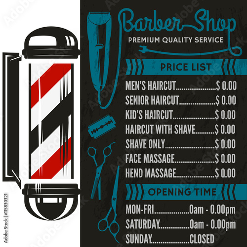 Barber Shop Vector Price List Template Haircut And Shave Retro Barber Sign On Dark Background Buy This Stock Vector And Explore Similar Vectors At Adobe Stock Adobe Stock