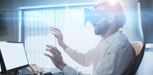 Poster - Businessman wearing virtual glasses