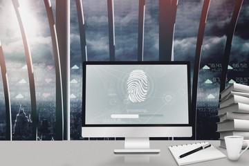 Poster - Composite image of fingerprint on computer