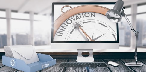 Poster - Composite image of a computer over a desk 