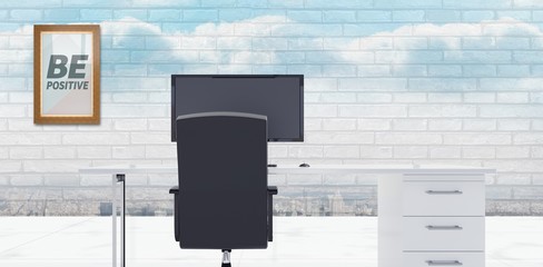 Poster - Composite image of desk with a computer 