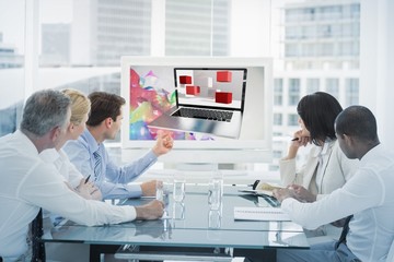 Wall Mural - Composite image of a laptop with graphic background 