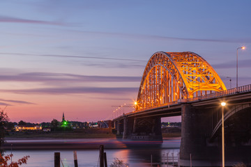 Beautiful Waal Bridge at sunset