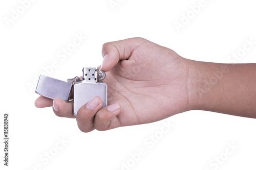 Fotografía Hand hold lighter on white background