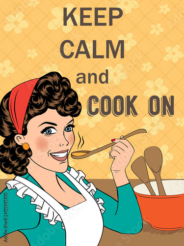 Tapeta ścienna na wymiar Illustration with massage"Keep calm and cook on"