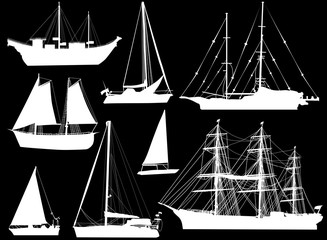 Sticker - eight white ships isolated on black