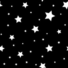 Wall Mural - Star seamless pattern. Black and white retro background. Chaotic elements. Abstract geometric shape texture. Effect of sky. Design template for wallpaper, wrapping, fabric, textile Vector Illustration
