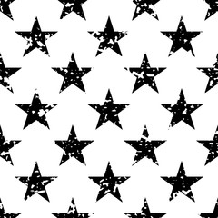 Wall Mural - Grunge stars seamless pattern. Black and white retro background elements. Abstract geometric shape texture Fashion graphic. Design template for wallpaper, wrapping, fabric, textile Vector Illustration
