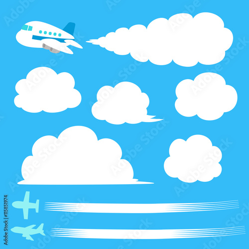 飛行機 飛行機雲のイラストセット Stock Vector Adobe Stock
