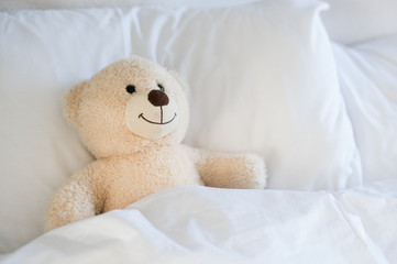 teddy bear on bed
