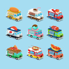 Wall Mural - Vans with Food in Style an Isometric