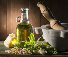 Wall Mural - ingredients for pesto on the wooden table