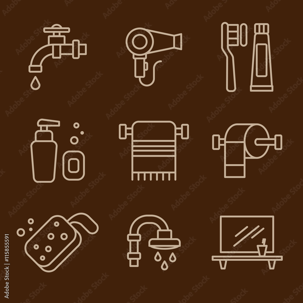 Set of Icons Bathroom Stock Illustration | Adobe Stock