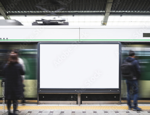 Fotografía Blank Billboard Banner in Subway station with blur people