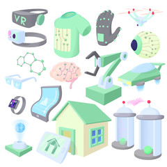 Poster - Technology icons in cartoon style. Future set collection isolated vector illustration