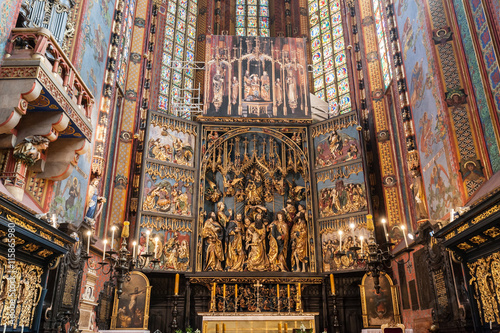 Fototapeta na szkło Ołtarz Wita Stwosza w Bazylice Mariackiej, Kraków, Polska.