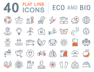 Poster - Set Vector Flat Line Icons Eco and Bio