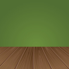 Green wall with a wooden floor