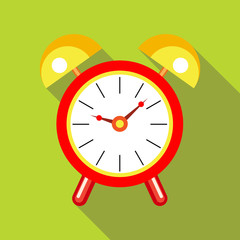 Poster - Red alarm clock icon in flat style on a green background