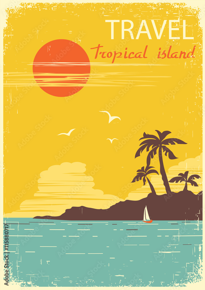 tropical island paradise.Vector summer sun poster Stock Vector | Adobe ...