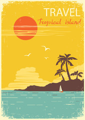 tropical island paradise.Vector summer sun poster