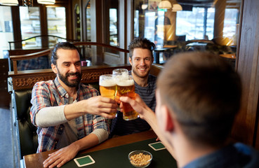 Sticker - happy male friends drinking beer at bar or pub