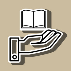 Sticker - hand and book isolated icon design, vector illustration  graphic 