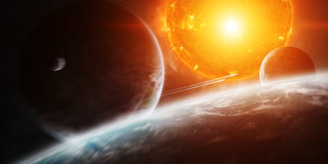 Wall Mural - exploding sun in space close to planet