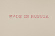 Made in Russia Buchstaben Stempel Schrift bedruckt Papier Aquarellpapier 