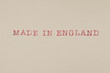 Made in England, Buchstaben Stempel Schrift bedruckt Papier Aquarellpapier 