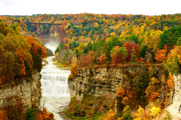 Wall Mural - Autumn scene of waterfalls and gorge