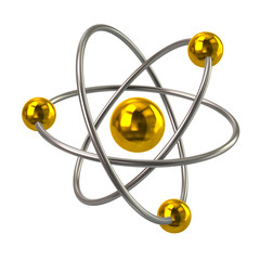 Wall Mural - 3d illustration of golden atom molecule