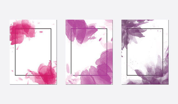Wall Mural -  - Three purple floral frame backgrounds with empty space for text