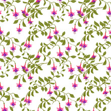 Vintage Wallpaper Seamless Pattern With Fuschia Flower.