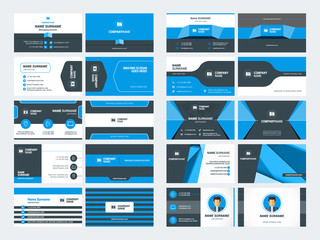 Naklejka na meble Set of modern creative business card templates. Blue and black colors. Flat style vector illustration. Stationery design