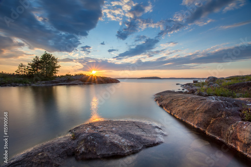 Fotomural Sunset at Ladoga Lake in Karelia, Russia