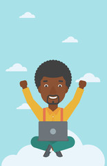 Poster - man on cloud with laptop vector illustration.