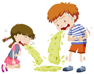 Poster - Boy and girl vomitting