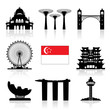 Singapore Travel Landmarks icon set.