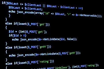Leinwandbilder - Programming code on black screen, blue text