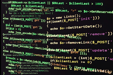 Leinwandbilder - PHP code on black screen, green text