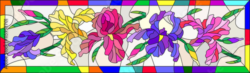 Fototapeta do kuchni Illustration in stained glass style with flowers, buds and leaves of iris